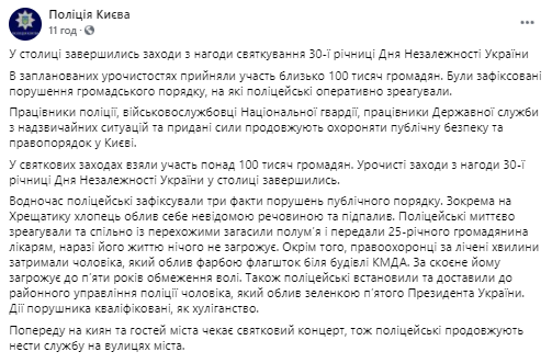 Полиция подвела итоги Дня Независимости в Киеве