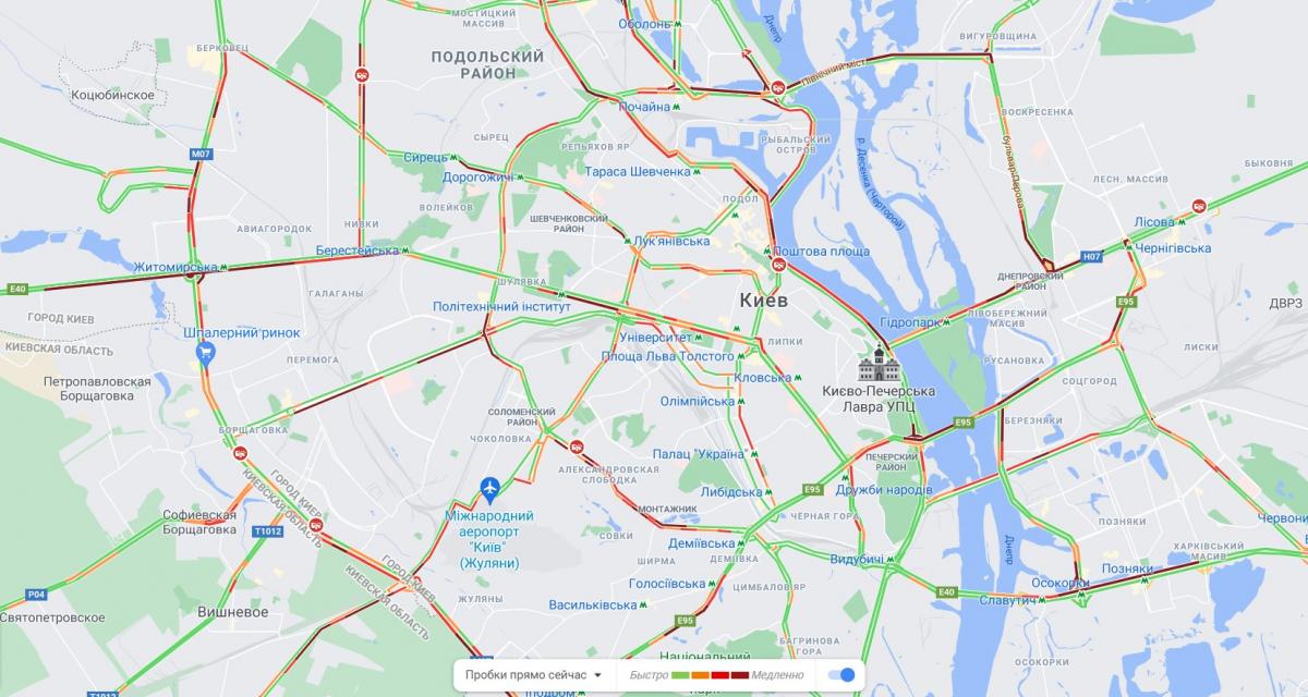 Пробки в Киеве 26 апреля. Фото: Google Maps