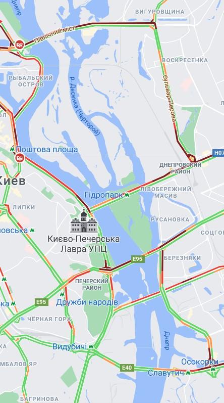 Пробки в Киеве 26 апреля. Фото: Google Maps