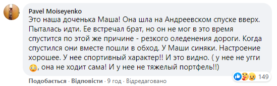 "Синяки, настроение хорошее". Родители падавшей из-за гололеда в Киеве девочки рассказали о ее самочувствии. Скриншот